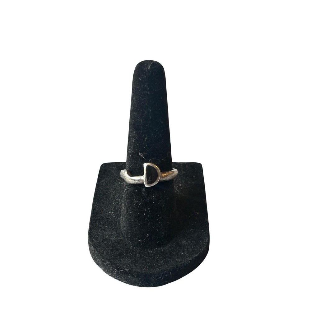 Sterling Silver with Half‎ Moon Signed OROMA Black Onyx Design, Ring, Size 6